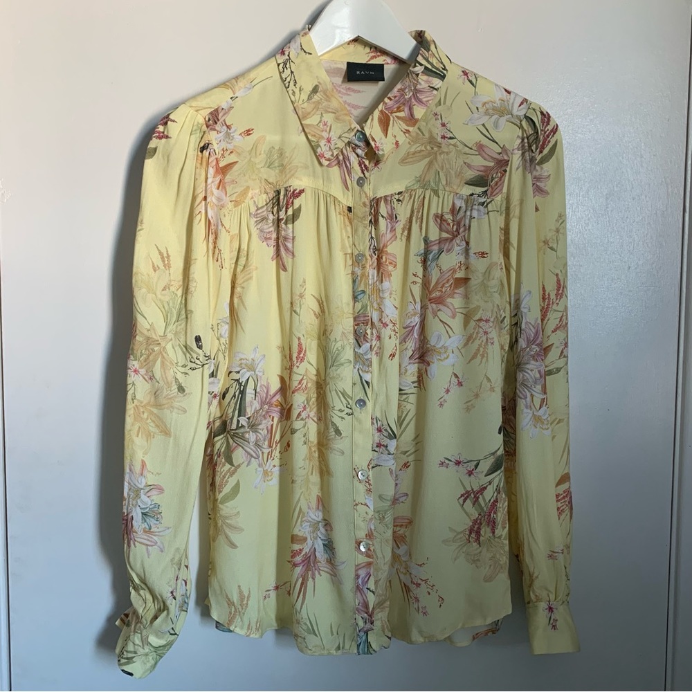 RAVN Floral Blouse Small Yellow Button Down